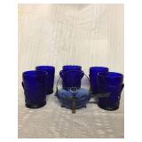 Five pieces cobalt blue 4 glasses 4 inches tall