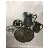 Five silver plated items Tall pitcher 8 1/2 high