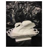 Swan covered dish Milk glass