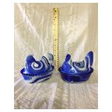 Blue slag hen and rooster covered dish