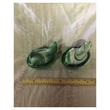 Green slag hen and rooster cover dishes