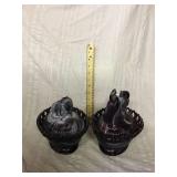 Purple slag cover dishes lion and rooster