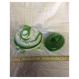 Green slag shell cover dish and green frog dish