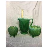 Green glass pitcher and bowlâ€™s
