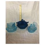 Owl head doves and turkey blue covered dishes