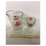 Old mill walkie pitcher and Glass