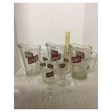 Schlitz pitcher and glasses  3 pitchers 4 glasses