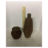 Brown stoneware jug and dish