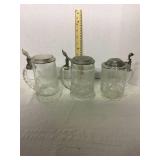 Three etched steins Two ducks and a deer