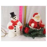 Vintage light up plastic snowman and Santa Claus