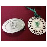 John Deere ornament and a John Deere belt buckle