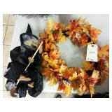 19 inch fall wreath and hanging witch
