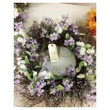 24 inch diameter purple and white flower wreath