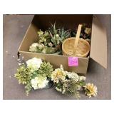 Lot of artificial silk flowers with pot