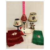 Christmas lot. 3 candle holders, Santa soap dish