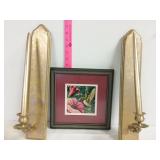 (2) told Candlestick holders and hummingbird