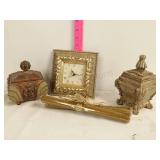 Small clock, 2 decorative jars and 2 candle