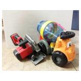 Toy saw and toy concrete mixer