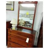 3 drawer dresser with mirror and lamp