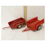 (2) red metal toy trailers
