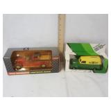 (2) John Deere die cast banks. Firetruck and