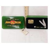 John Deere collectors tin, knife and medallion