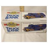 Blue Sunoco motor fuel truck bank