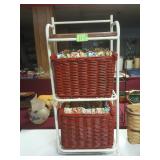 Metal 3 shelf stand with wooden top and 2 lined