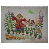 Whimsical needlework scarecrow picture