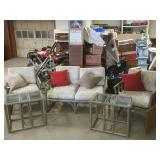 Patio set wooden 5 pieces with cushions and throw