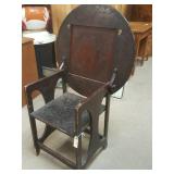 Antique tilt top convertible table/ chair leather