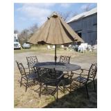 Metal patio set 7 pieces oblong table umbrella 5