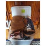 Plastic tote with travel bags and French Steam