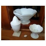 4 Piece Milk Glass Finial broken off Lid Compote