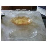 3 Serving Dish Lot Carnival Glass Etched Pressed
