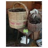 Antique Twist Leg Side Table 2 Baskets Pine Cones