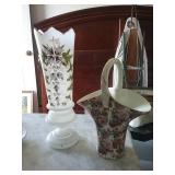 Hand Painted Frosted Glass Rose Baum Basket