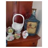 China Flower Milk Glass Basket Whiskey Decanter