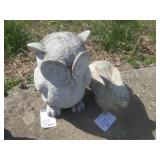 Plastic owl and bunny garden statues 2 pieces
