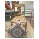 Vintage Cane Bottom Chair And Americana Throw