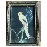 Framed Vintage Mexican Bird Feather Art Painting
