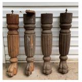 4 Antique solid mahogany carved columns and feet.