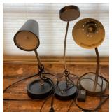 3 Desk lamps, All power on, 2 Black and a