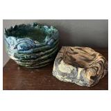 Studio Pottery Art Bowl Lot Figural Green &