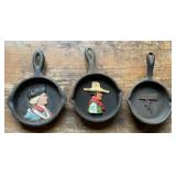 3 Mini Cast Iron Skillets Vintage Largest Being