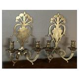 Pair Vintage Brass Wall Candle Sconces ï¿½ 2 Arm