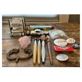 Miscellaneous lot. Buttons, chapstick, Pens,