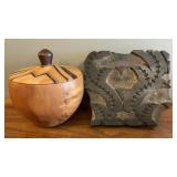 Signed Handcrafted wooden bowl with lid,