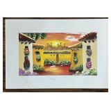 Hand Painted Mexican Courtyard Scene Tile, Made