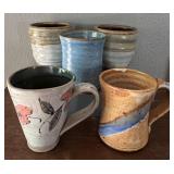 5 Pc Signed Studio Pottery Mug & Tumbler Set